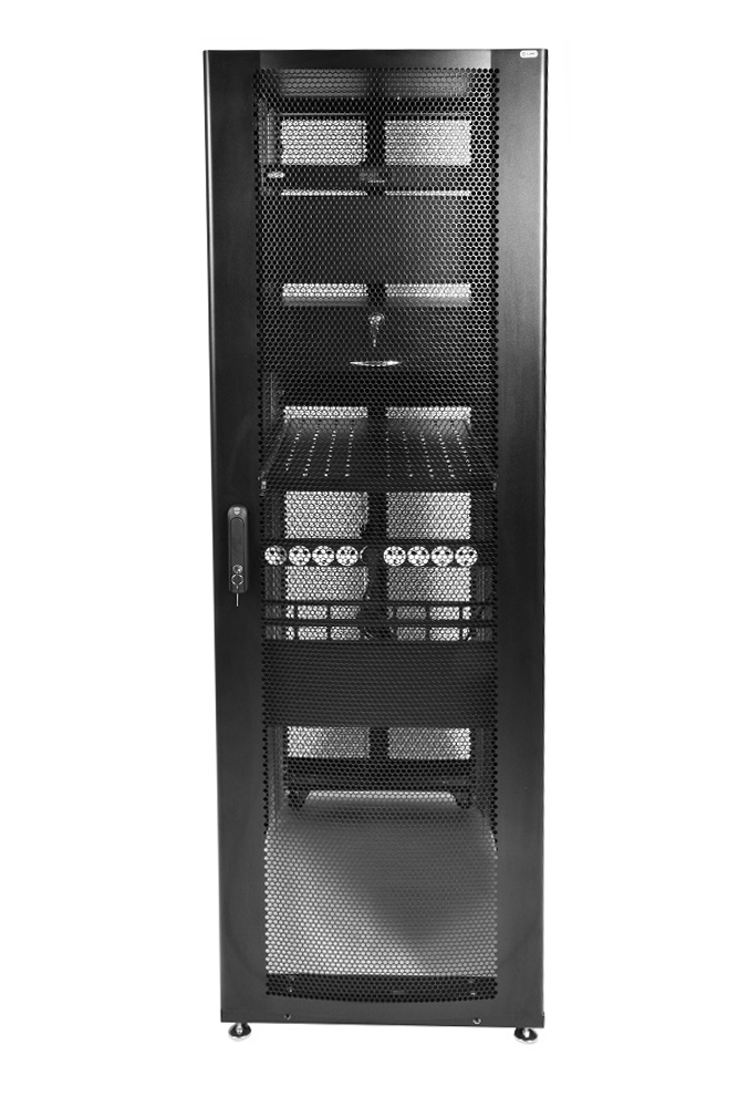 Шкаф серверный ПРОФ напольный 42U (600 × 1000) дверь перф., задние двойные перф., черный, в сборе